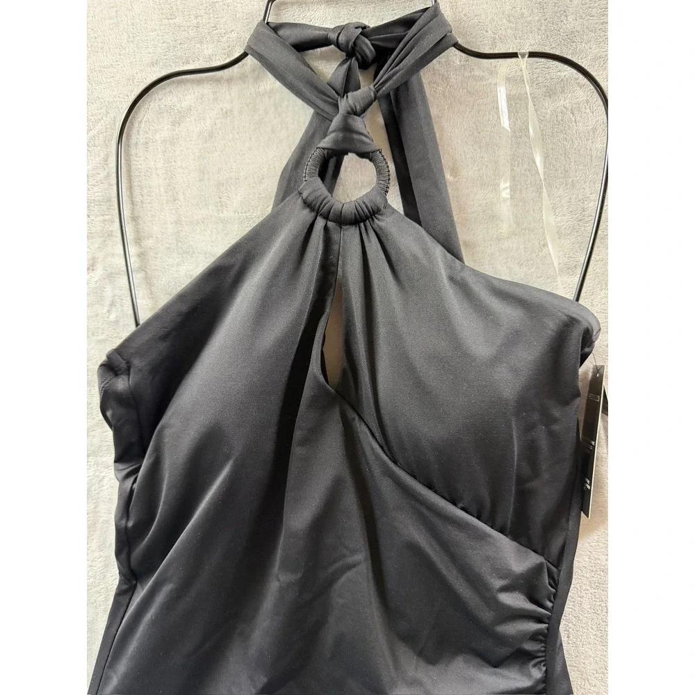 Lauren Ralph Lauren Womens Black Halter O-Ring One Piece Swimsuit $160 Size 12
